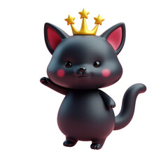 Naklejka premium playful black cat wearing a golden crown with stars