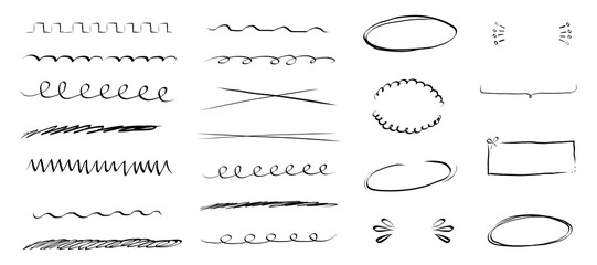 Underline mark border doodle hand drawn mark, swoosh highlight freehand brush. Grunge scribble curvy symbol. Marker check figure.