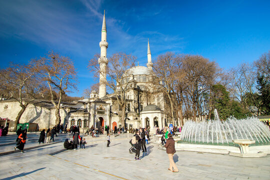 Square view of historical Eyup sultan mosque (cami) in the eyup town istanbul 