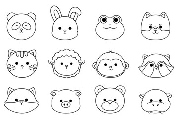 set of animals head doodle outline