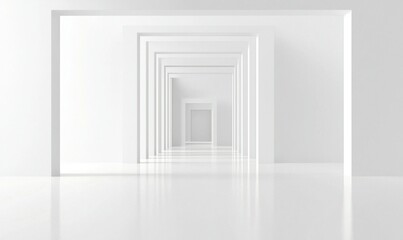 White abstract corridor with receding doorways, ideal for architecture or design projects
