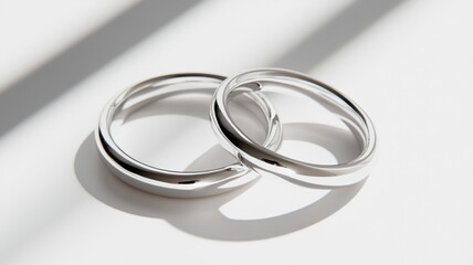 Two silver rings casting shadows on white surface