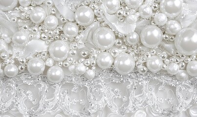 Close-up of pearl beads and lace, ideal for wedding or fashion backgrounds