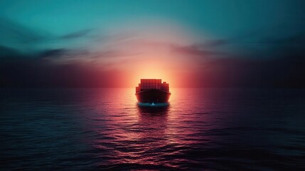 Fototapeta premium Cargo ship glowing as it crosses an ocean, global logistics, 3D illustration