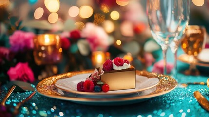 Elegant Dessert on Luxurious Table Setting