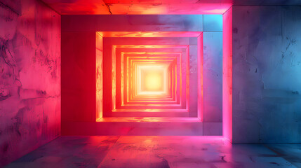 Futuristic Abstract Tunnel with Vibrant Neon Lights and Glow