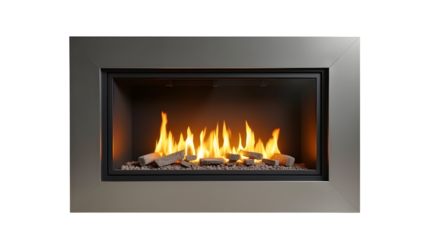 Warmth and elegance unite in this contemporary fireplace design.  The dancing flames create a captivating ambiance, perfect for cozy evenings. Enjoy the mesmerizing glow!, cut out,transparent backgrou