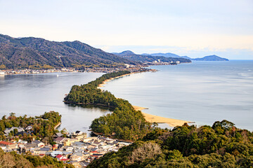 One of The Three Most Scenic Spots of Japan: Amanohashidate Sandbar and Scenic Coastal Panorama, Amanohashidate, Kyoto, Japan