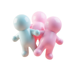 three playful pastel figures in a dynamic pose showcasing unity and connection
