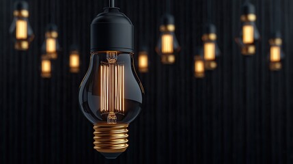 Illuminated Light Bulb Surrounded by Multiple Hanging Lights Creating a Warm and Inviting Atmosphere for Cozy Indoor Spaces and Modern Decor Styles