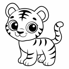 Cute Baby Tiger Illustration Vector Design for Kids Coloring Page.