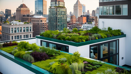 Green rooftop building nature, city view