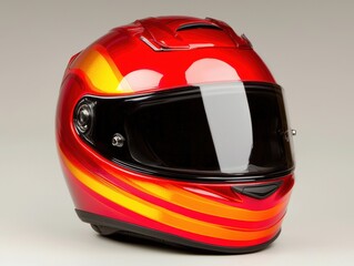 Bright Red and Yellow Motorcycle Helmet with Glossy Finish