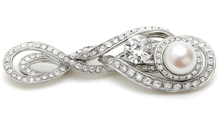 Elegant Pearl and Diamond Brooch: A Sparkling, Swirling Design
