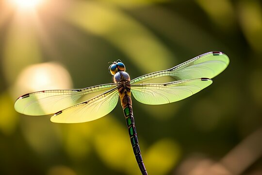 Close up dragonfly statue glows as sunlight, Close up dragonfly as sunlight