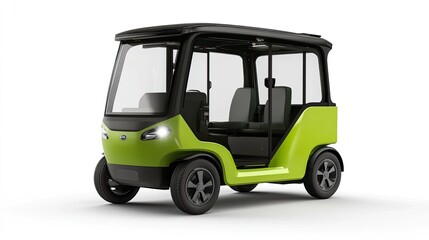 Obraz premium Green Electric Vehicle Studio Shot, Four-Seater, Sustainable Transport, White Background, Eco-Friendly