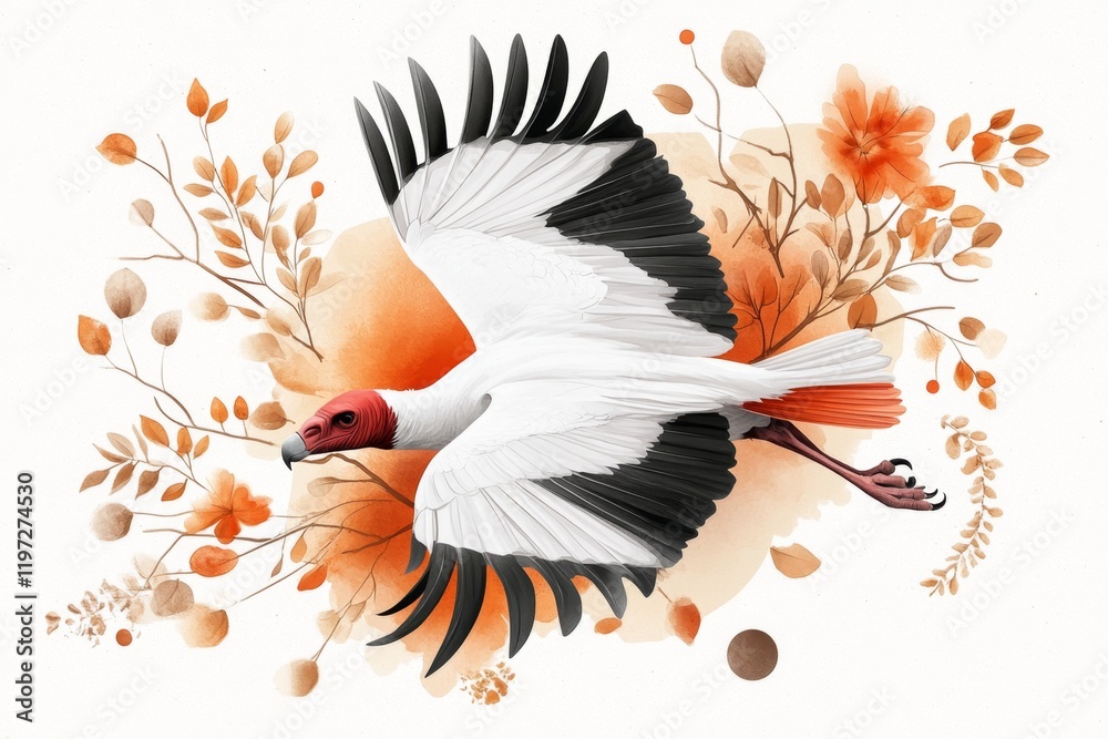 Poster a minimalist illustration of a vulture in flight, using clean lines and muted colors to convey the b