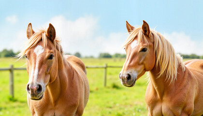 Obraz premium Horse grooming transformation in sunny open field, beauty and care