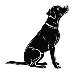 Labrador Retriever Silhouette Vector Illustration, Labrador Retriever Dog in Sitting Pose isolated on white background