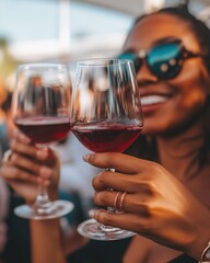 Friends Cheers Wine Glasses Red Wine Celebration Summer Outdoors Happy