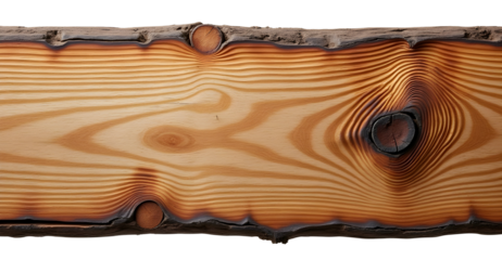 Intricate Wood Grain: Charred Edges, Knots, and a Captivating Display of Natural Beauty.  The rich texture and warm tones create a mesmerizing visual experience., cut out,transparent background