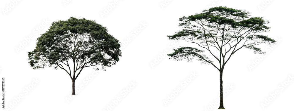 Poster A single green tree, isolated with a clipping path on a transparent background, showcasing summer forest and foliage, perfect for both web and print media