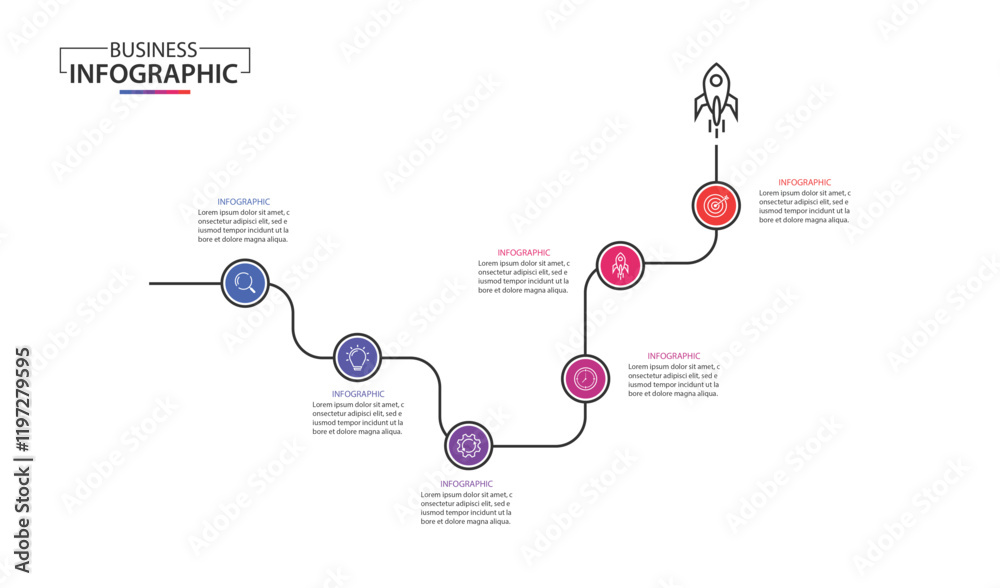 Wall mural infographic design template. timeline concept with 6 steps. can be used for workflow layout