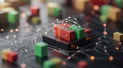 Obraz premium Shipping hub glowing with connected nodes, logistics integration, 3D illustration