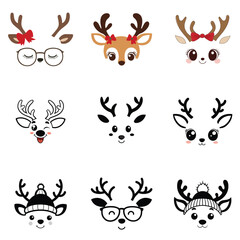 Christmas Reindeer Face Vector illustration Design Bundle