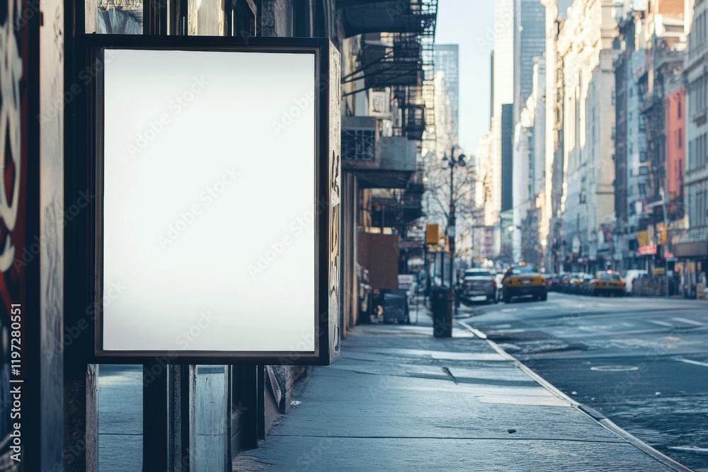 Poster mock up space on urban street for advertising with city background and empty billboard. generative a