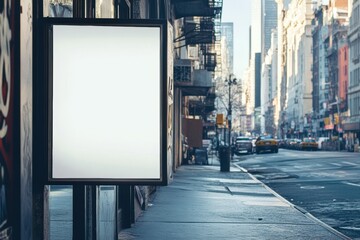 Mock up space on urban street for advertising with city background and empty billboard. Generative AI