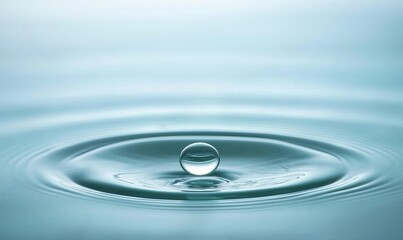 Water droplet splashing into calm blue water, creating ripples, perfect for wellness backgrounds