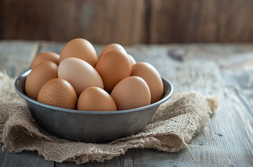 Easter Eggs in a Rustic Metal Bowl with Burlap Cloth – Vintage Easter Decoration