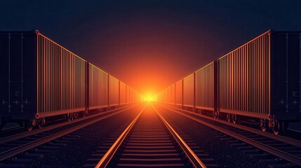 Obraz premium Train glowing with cargo cars, efficient rail logistics, 3D illustration