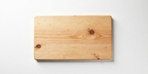 Obraz premium A simple, light-colored wood board rests on a white surface, showcasing its natural grain and texture.