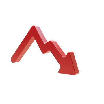 3d red downward arrow illustrating decline or decrease