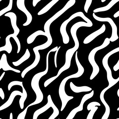 Abstract Monochrome Swirl: A seamless pattern of bold, dynamic black and white swirls, creating a visually striking and modern design. Perfect for textile prints, backgrounds.