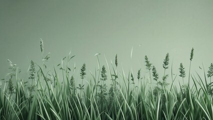 Obraz premium minimalist Artificial intelligence geometry grass background, spring, monochrome green, ai