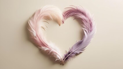 pink heart with feathers, pink heart on white, heart shaped feathers, space for text