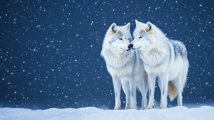 Fototapeta premium Majestic arctic wildlife wolves in snowy ecosystem nature photography winter wonderland close-up perspective