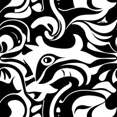 Fototapeta premium Abstract Monochrome Swirl: A captivating abstract design featuring swirling black and white shapes creating a dynamic and mesmerizing pattern. The artwork evokes a sense of movement and energy.