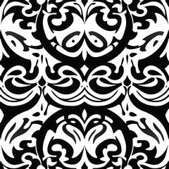 Fototapeta premium Abstract Black and White Damask: A sophisticated seamless pattern featuring an intricate damask design in bold black and white. The repeating motif creates a luxurious and elegant texture.