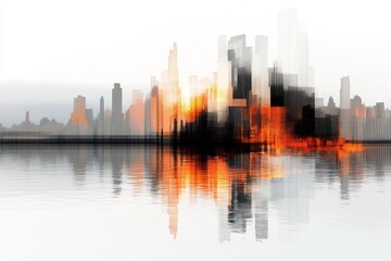 Obraz premium A pixel art-style cityscape with glowing V-Ray lighting effects, showcasing detailed textures and reflective surfaces in a small-scale aesthetic
