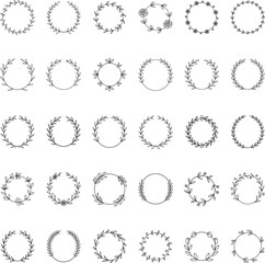 Elegant Floral Wreaths Circle Frames, Botanical Design Elements