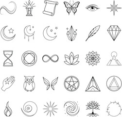 Mystical Line Art Symbols of Spirituality, Nature, and Infinity