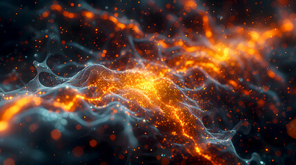 Obraz premium Abstract glowing wave with luminous particles in dark background