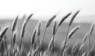 Monochrome wheat field swaying in gentle breeze, rural landscape background, ideal for nature themes