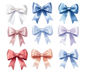 Elegant Collection of Assorted Bows in Various Pastel Colors , isolated on white background PNG