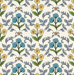 seamless  geometric pattern with flowers details