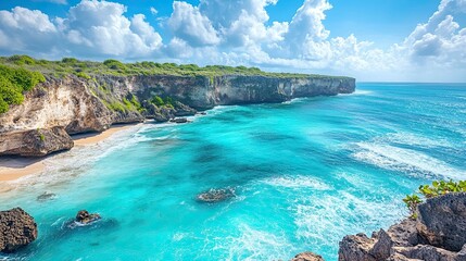 Fototapeta premium Rugged Coastal Cliffs Overlooking Turquoise Waves 